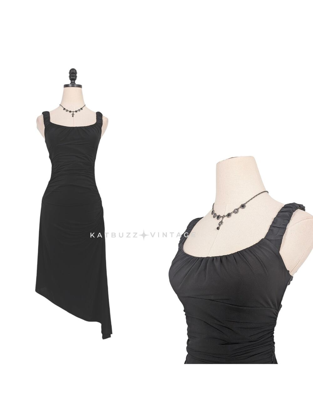 Y2K BCBG Midi Babydoll Dress S Black Fairy Goth Asymmetric Cocktail Guest